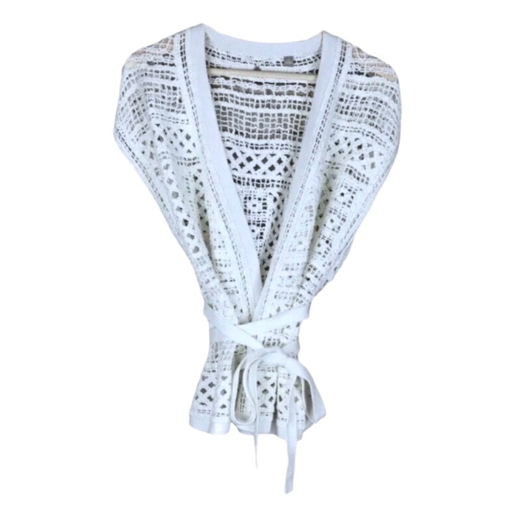 Anthropologie Crochet Sleeveless Cardigan Small Ivory Art to Wear Openwork NWT - Picture 6 of 14
